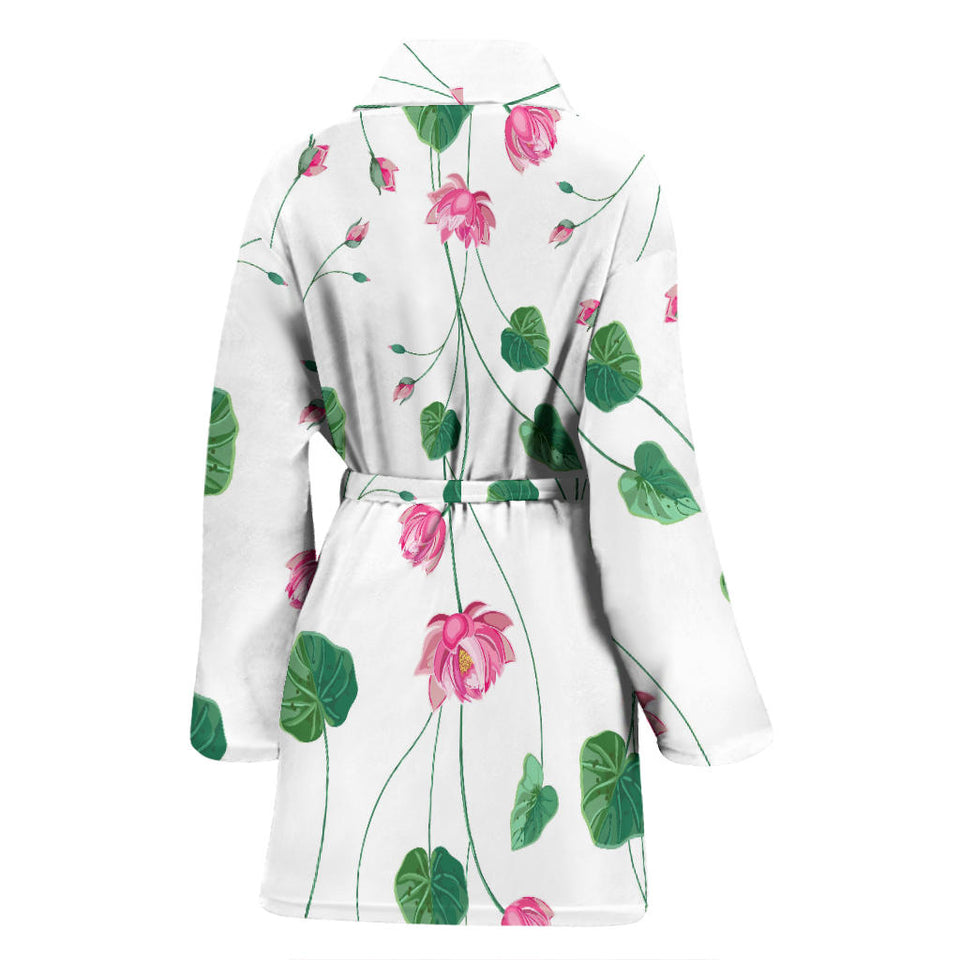 Pink Lotus Waterlily Flower Pattern Women Bathrobe