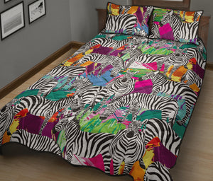 Zebra Colorful Pattern Quilt Bed Set