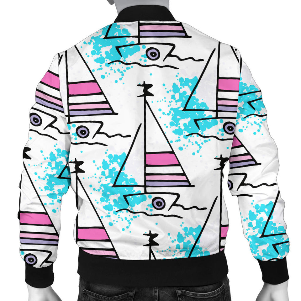 Sailboat Pattern Men Bomber Jacket