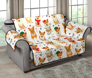 Christmas Corgi Pattern Background Loveseat Couch Cover Protector