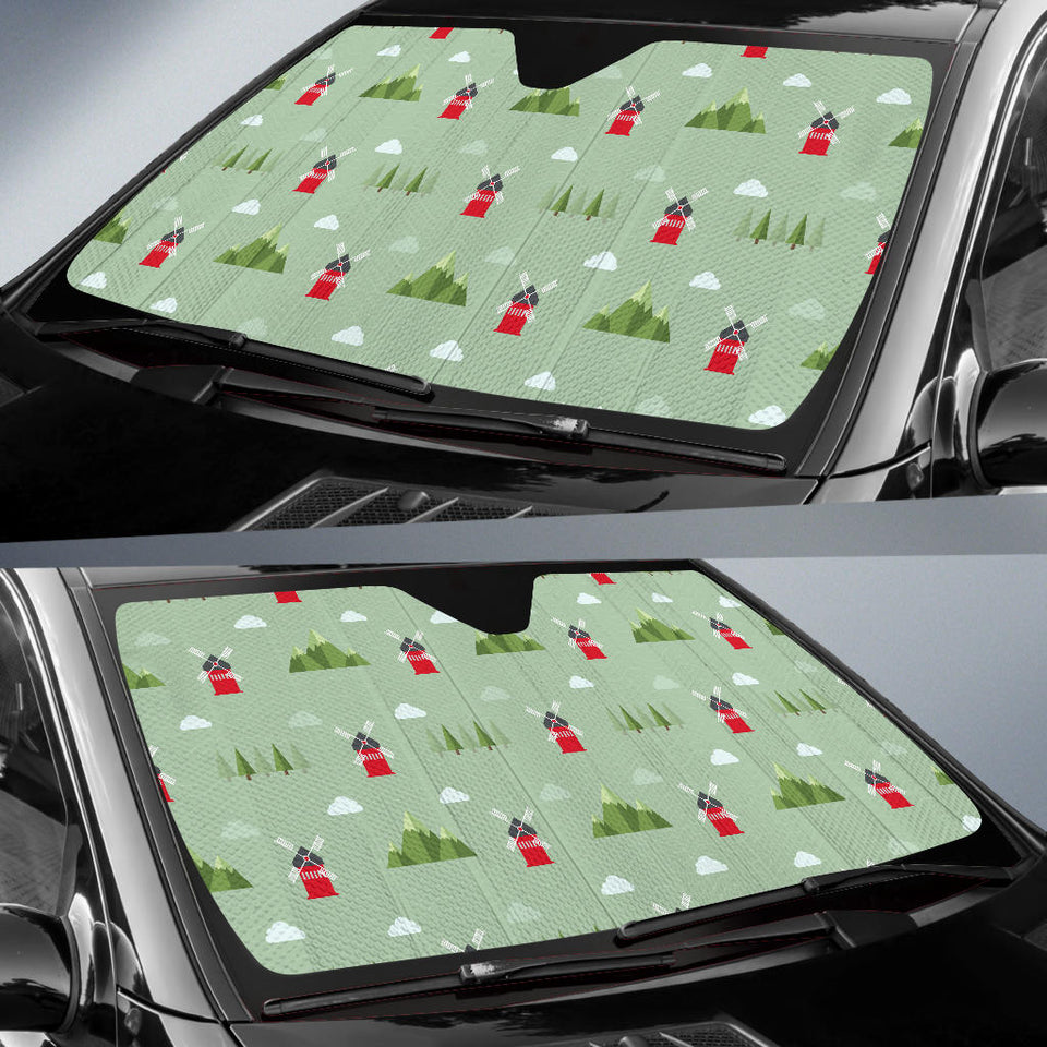 Windmill Green Pattern Car Sun Shade