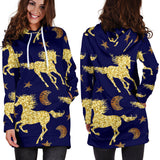 Unicorn Gold Pattern Women Hoodie Dress