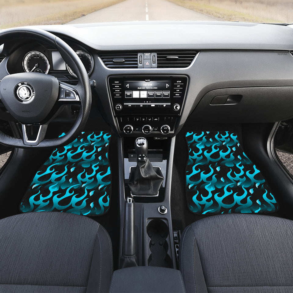 Blue Flame Fire Pattern Background Front Car Mats