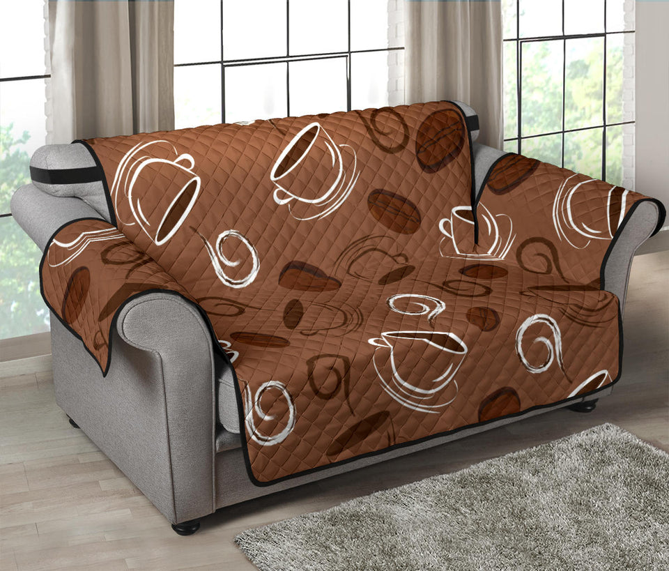 Coffee Cup and Coffe Bean Pattern Loveseat Couch Cover Protector