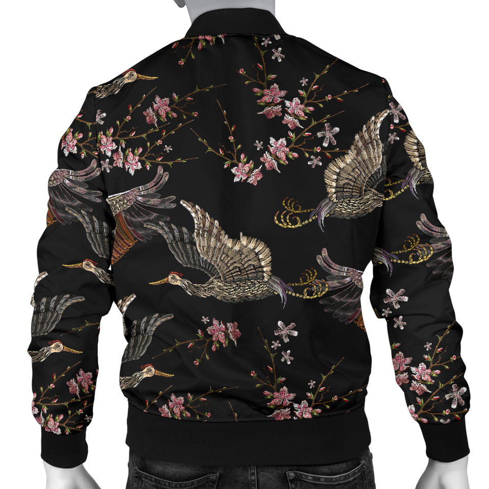 Japanese Crane Pattern Background Men Bomber Jacket