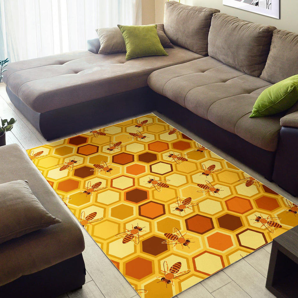 Bee and Honeycomb Pattern Area Rug