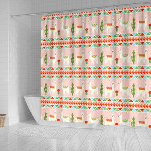 Llama Cactus Pattern background Shower Curtain Fulfilled In US