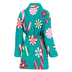 Christmas Candy Pattern Women Bathrobe