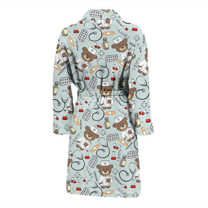 Teddy Bear Pattern Print Design 02 Men Bathrobe