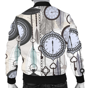 Vintage Clock Pattern Men Bomber Jacket