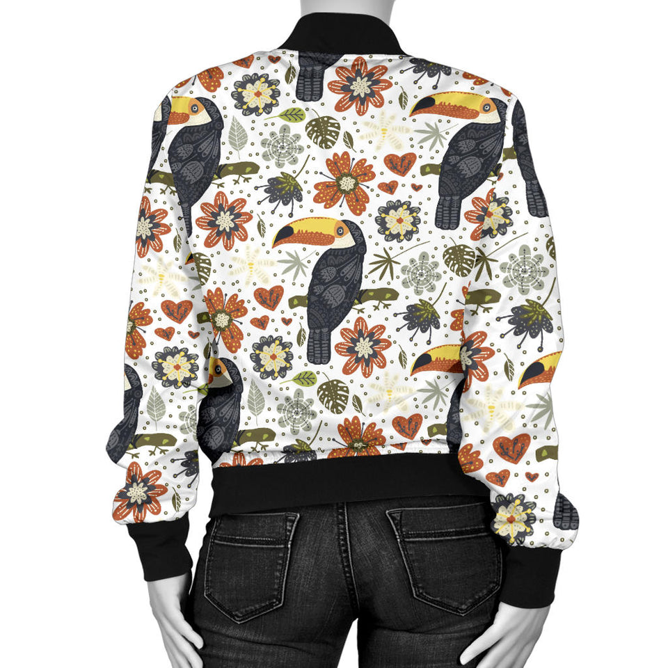 Toucan Flower Pattern Women Bomber Jacket