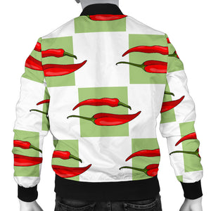 Red Chili Pattern Green White background Men Bomber Jacket