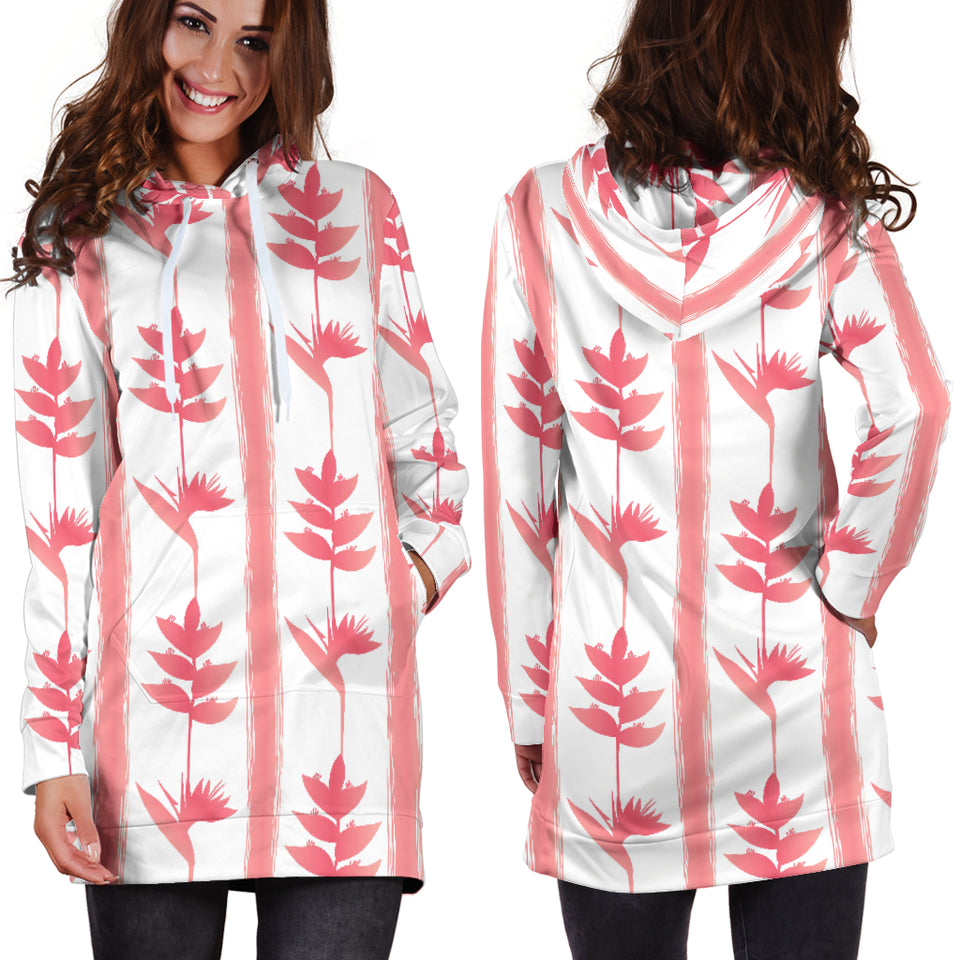 Heliconia Pink White Pattern Women Hoodie Dress