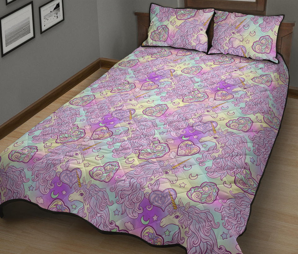 Unicorn Heart Pattern Quilt Bed Set