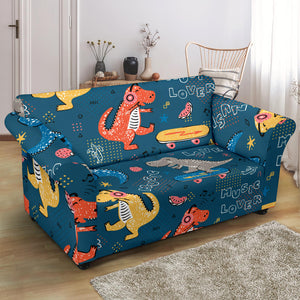 Dinosaur Music Skating Pattern Loveseat Couch Slipcover