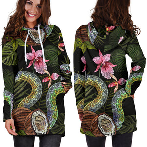 Snake Leaves Coconut Pattern Women Hoodie Dress