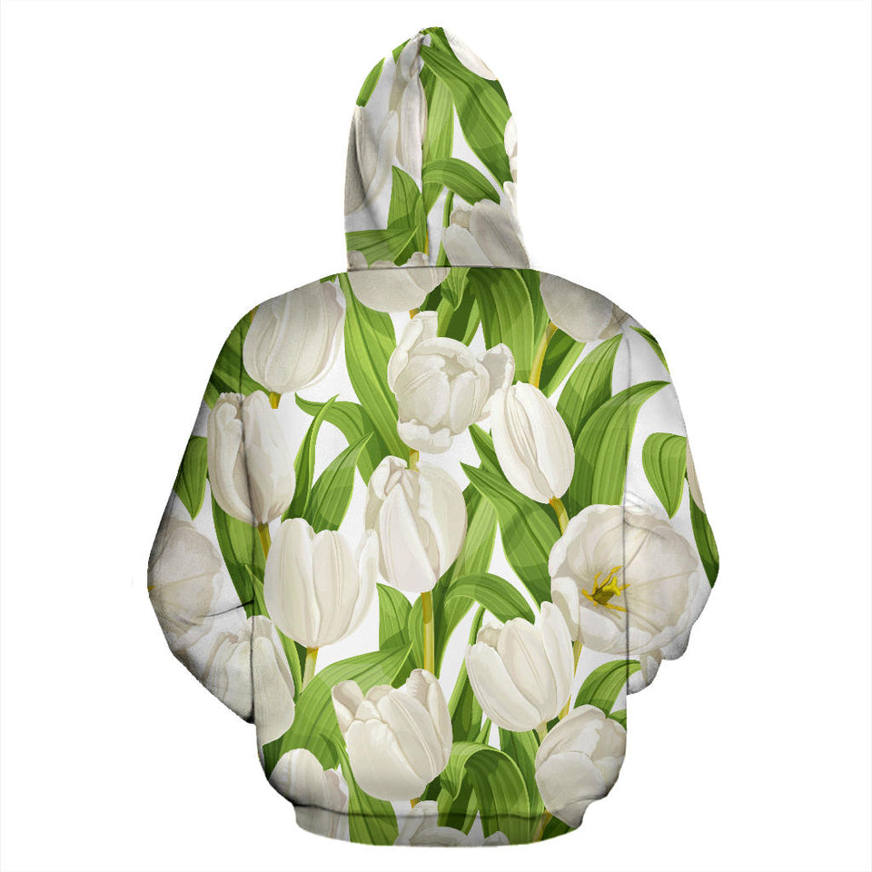 White Tulip Pattern Men Women Pullover Hoodie