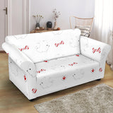 White Pomeranian Pattern Loveseat Couch Slipcover