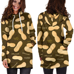 Peanut Pattern Green Background Women Hoodie Dress