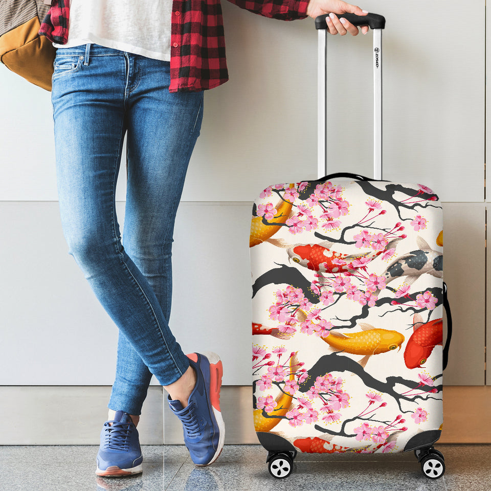 Colorful Koi Fish Carp Fish and Sakura Pattern Luggage Covers