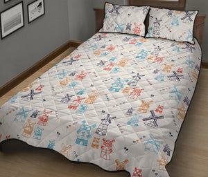 Hand Drawn Windmill Pattern Quilt Bed Set