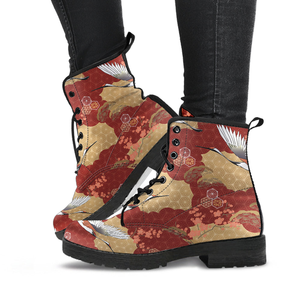 Japanese Crane Theme Pattern Leather Boots