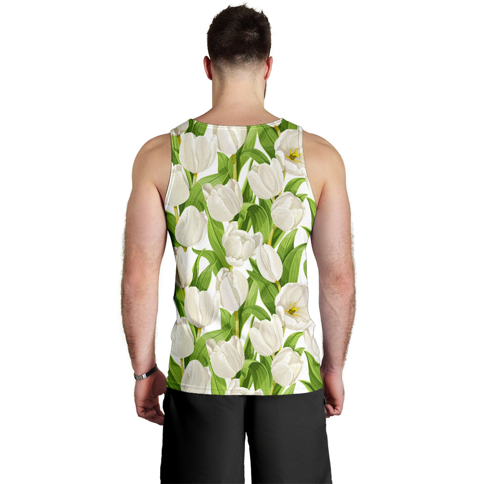 White Tulip Pattern Men Tank Top