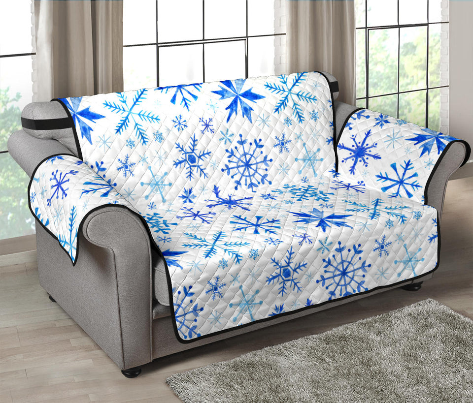 Blue Snowflake Pattern Loveseat Couch Cover Protector