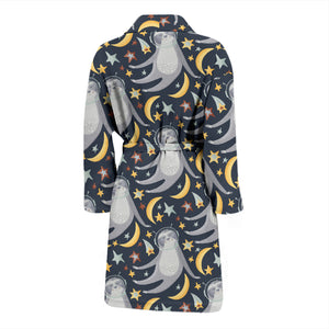 Sloth Astronaut Pattern Men Bathrobe