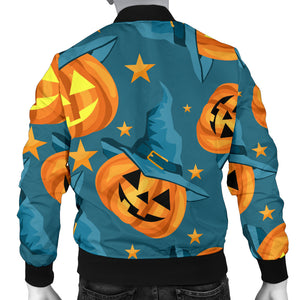 Halloween Pumpkin Witch Hat Pattern Men Bomber Jacket