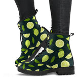 Lime Leaves Pattern Leather Boots