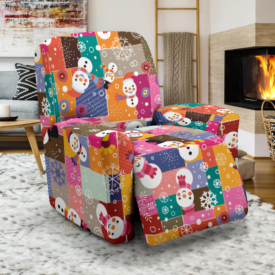 Snowman Colorful Theme Pattern Recliner Chair Slipcover
