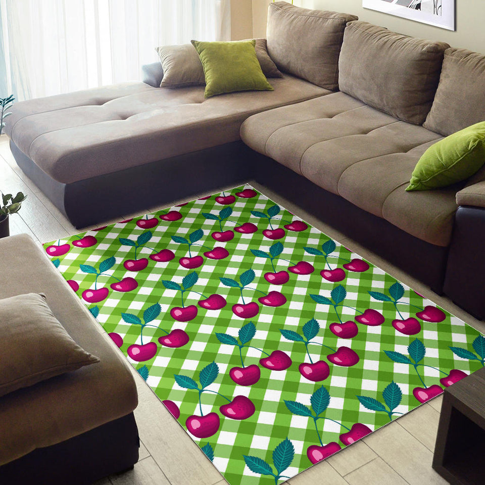 Cherry Pattern Green Background Area Rug