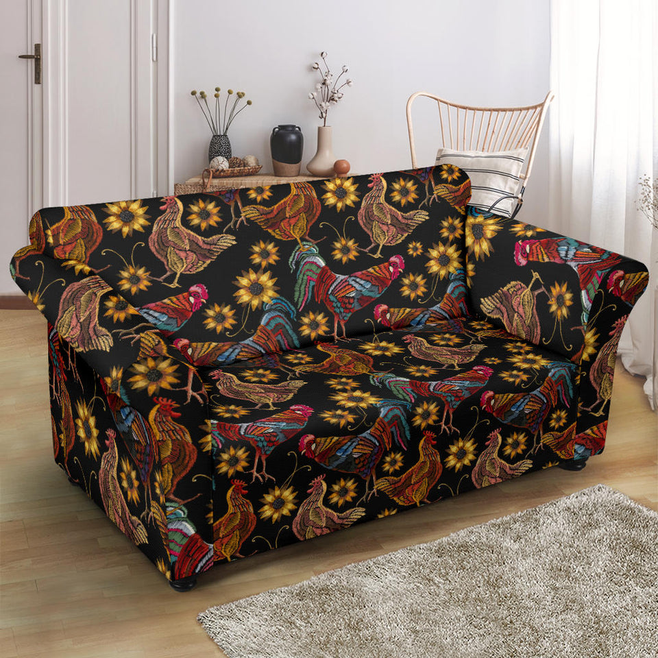 Rooster Chicken Flower Pattern Loveseat Couch Slipcover