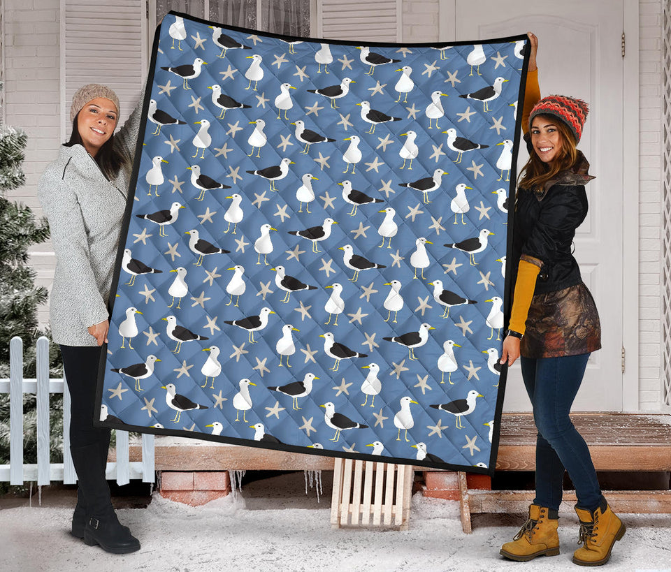 Seagull Pattern Print Design 01 Premium Quilt