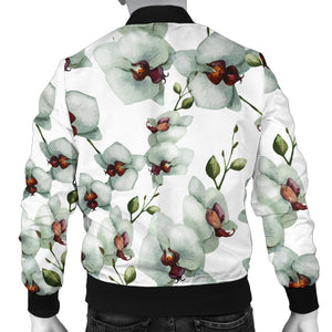 White Orchid Pattern Men Bomber Jacket