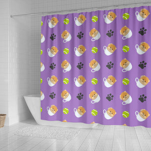 Pomeranian in Cup Pattern Shower Curtain Fulfilled In US