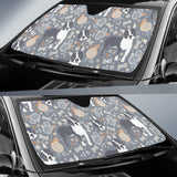 Boston Terrier Flower Pattern Gray Background Car Sun Shade