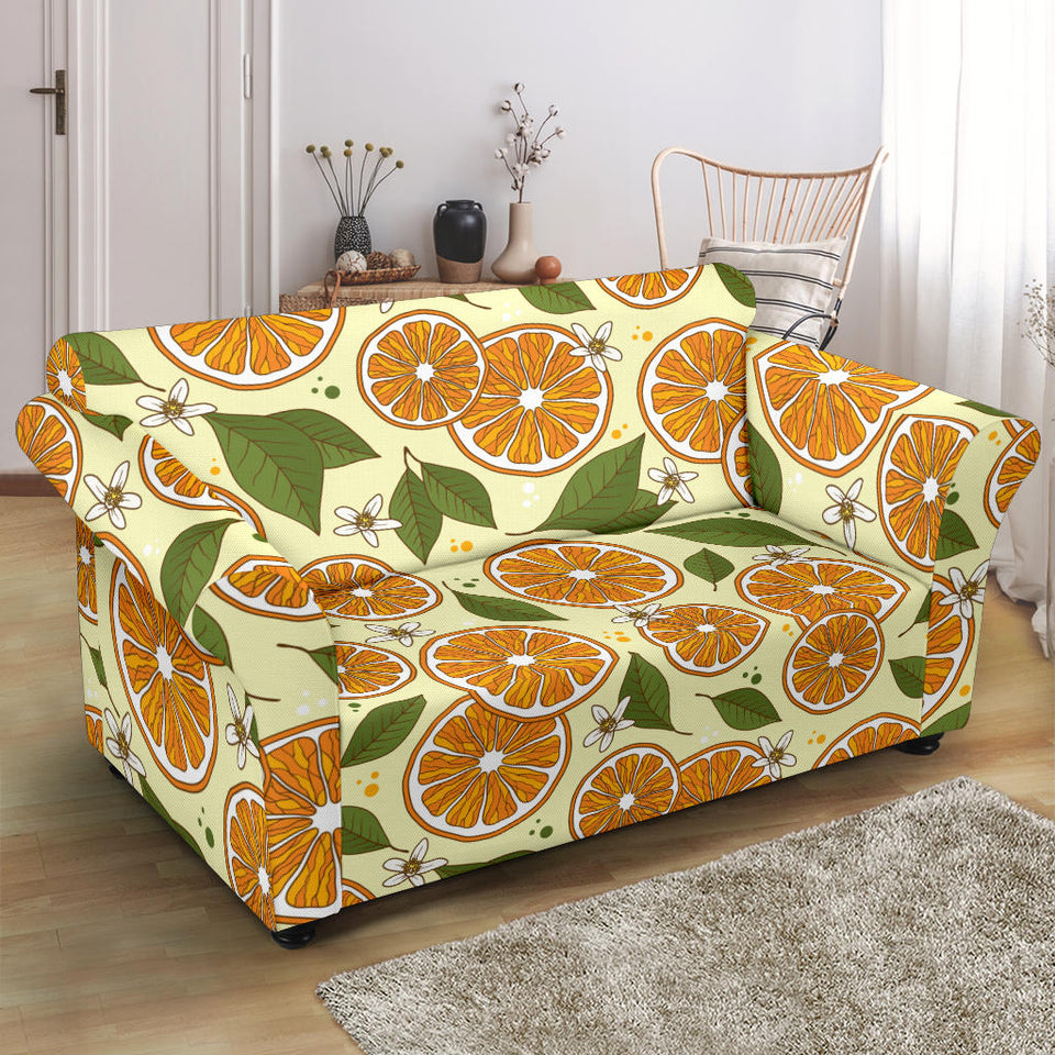 Sliced Orange Leaves  Pattern Loveseat Couch Slipcover