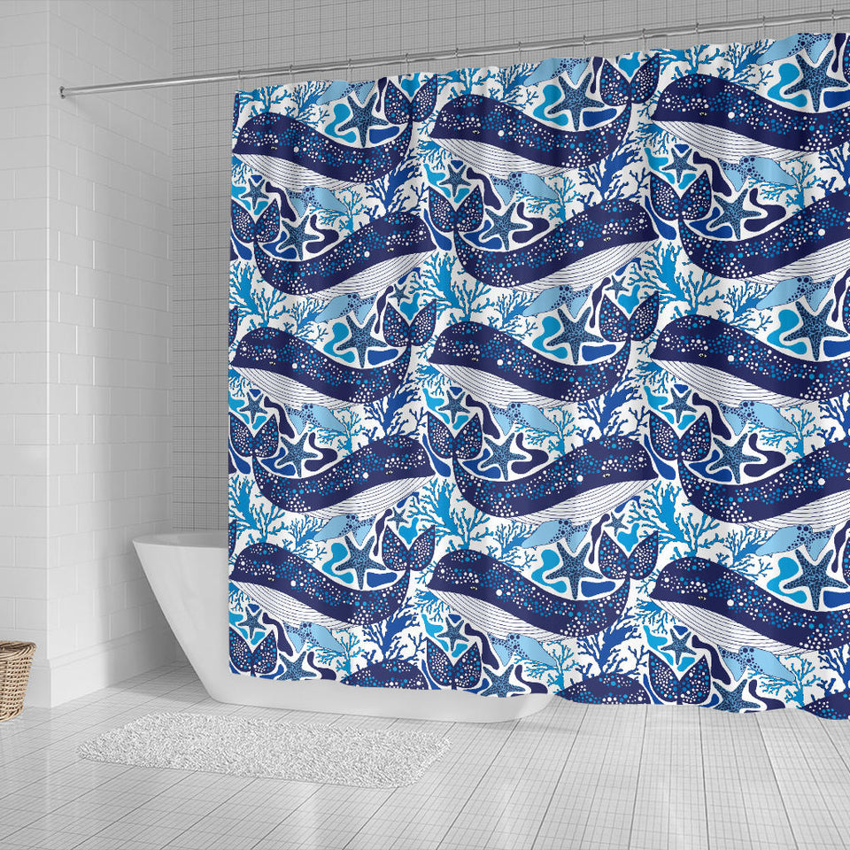 Whale Starfish Pattern Shower Curtain Fulfilled In US
