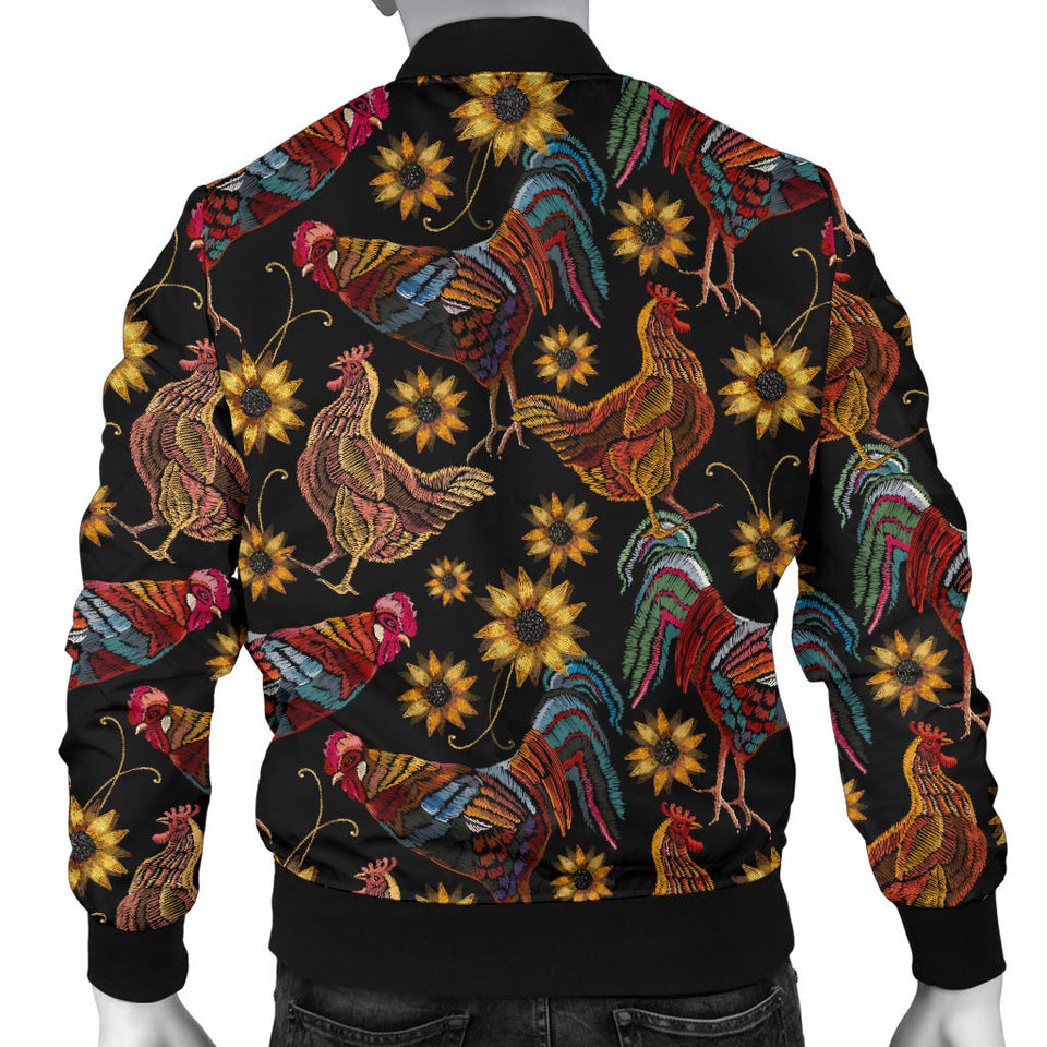 Rooster Chicken Flower Pattern Men Bomber Jacket