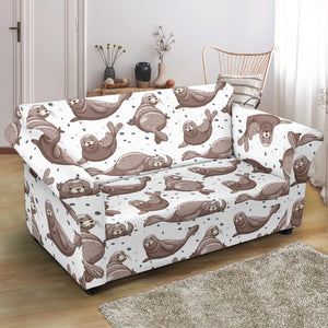 Sea Lion Pattern Background Loveseat Couch Slipcover