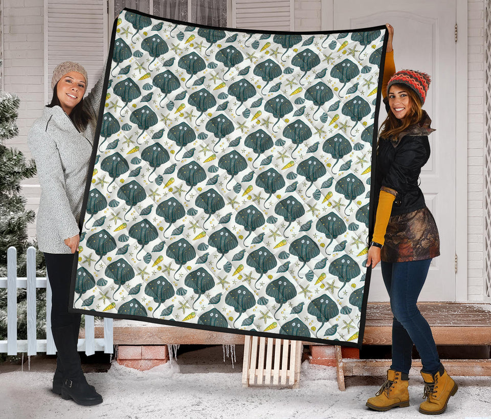 Stingray Pattern Print Design 03 Premium Quilt