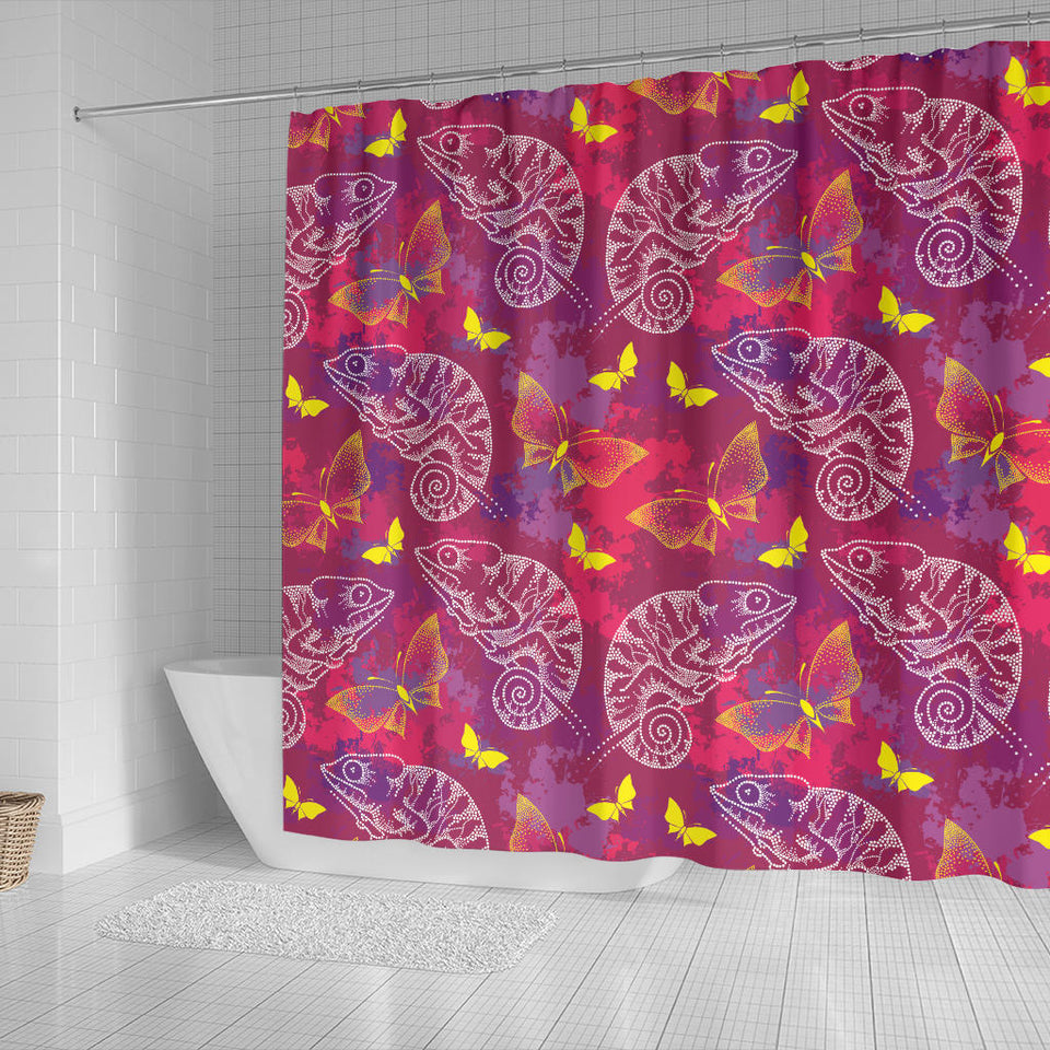 Pink Chameleon Lizard Butterfly Pattern Shower Curtain Fulfilled In US