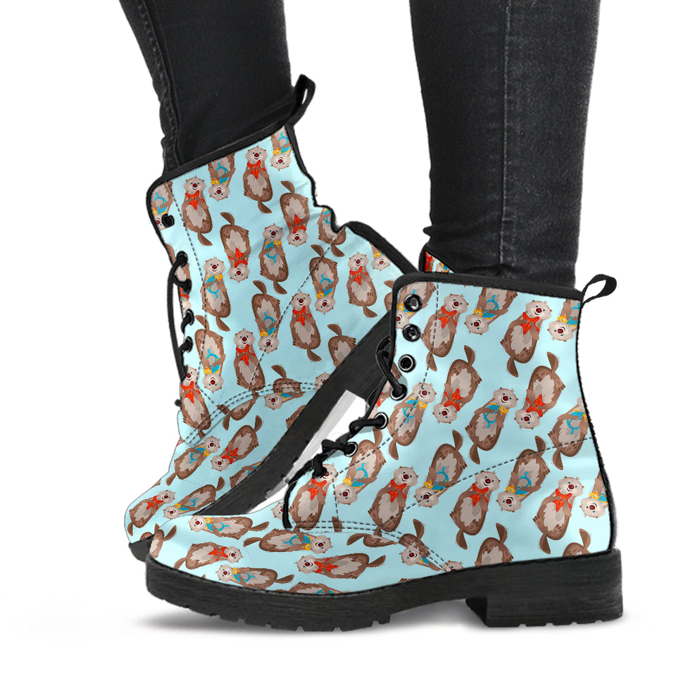 Otter Pattern Background Leather Boots