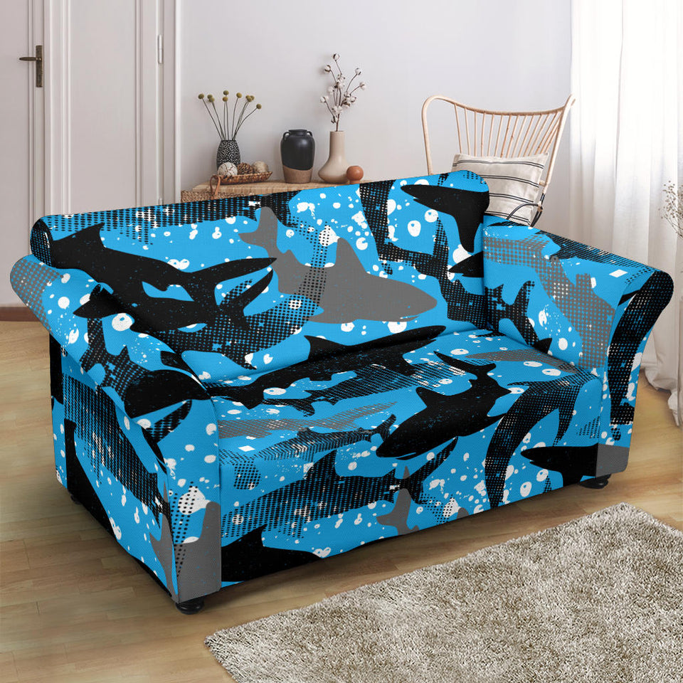 Shark Pattern Background Loveseat Couch Slipcover