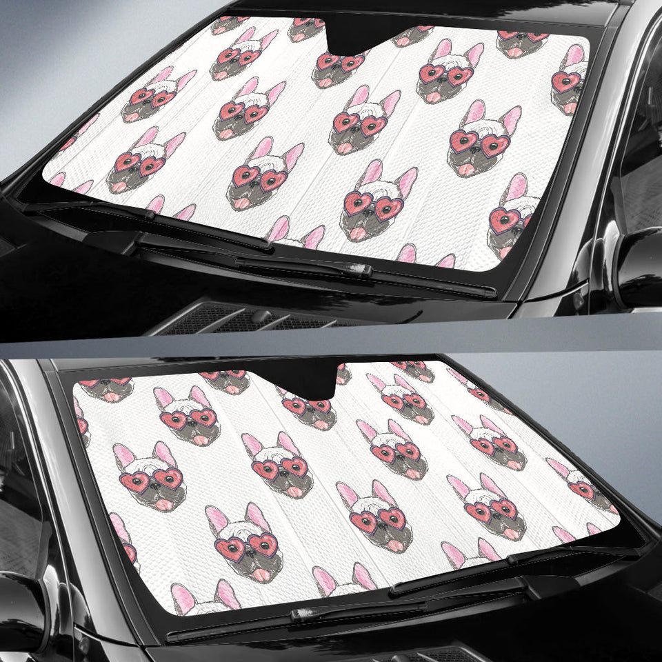 French Bulldog Heart Sunglass Pattern Car Sun Shade