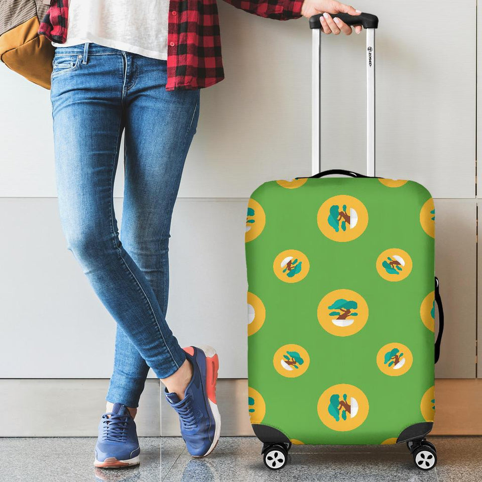 Bonsai Pattern Green Background Cabin Suitcases Luggages