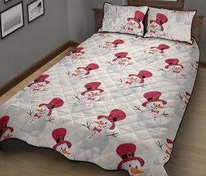 Cute Snowman Pattern Quilt Bed Set