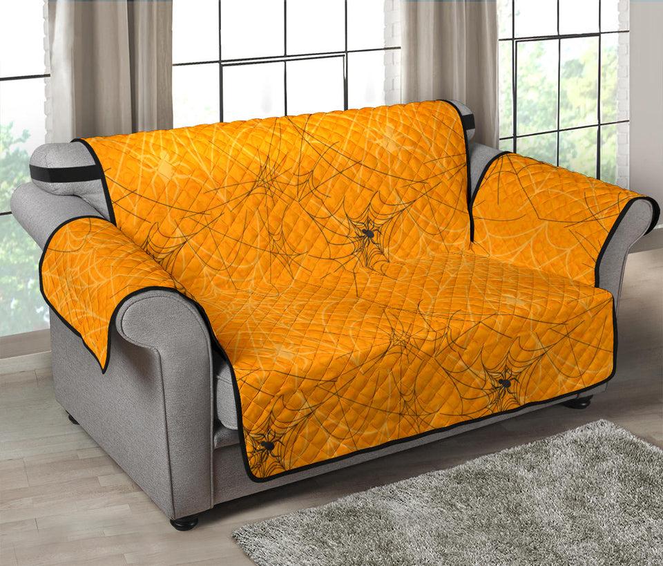 Cobweb Spider Web Pattern Orange Background Loveseat Couch Cover Protector